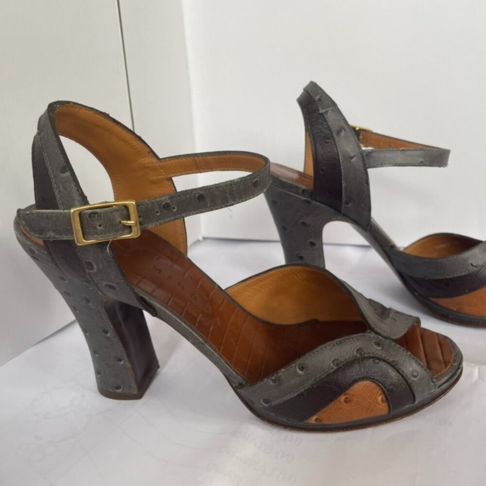 CHIE MIHARA Heeled Sandals Womens 40 (~ 9.5) Leather; Brown, Tan, Grey